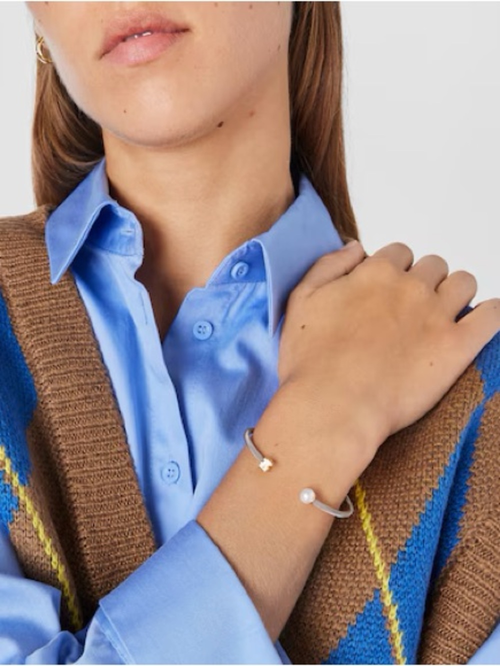 Tous silver mesh bracelet with 18K gold accents and pearl